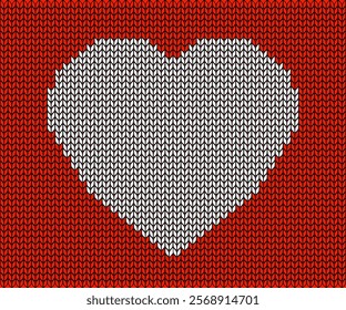 red background pattern in the texture of a warm red knitted sweater with love heart shape