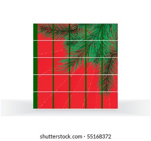 Red background with a pine, collected from cubes