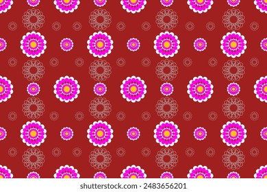 A red background with pink flowers in various sizes and shapes. The flowers are arranged in a way that creates a sense of movement and flow. Scene is one of beauty and elegance