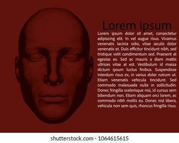 Red background with a polygonal head of a man. 3D.