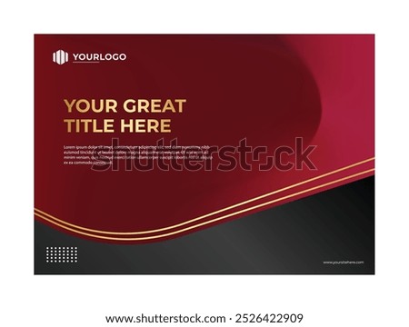 Red background poster design template with elegant black and gold line elements, red and black modern abstract business card design