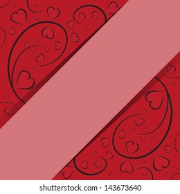 Red background to the presentation. Hearts with turns. Text field.