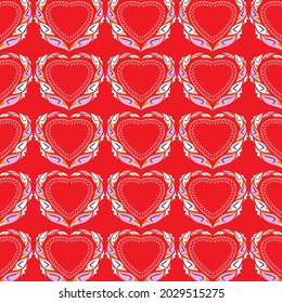 red background with repeated love abstract shape