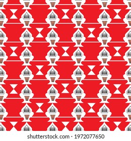 red background with repeated white abstract pattern