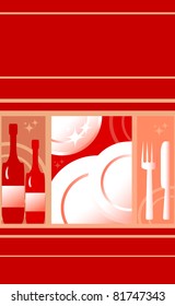 Red background for the restaurant menu. Food and drink.
