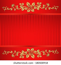 red background with rose ornaments