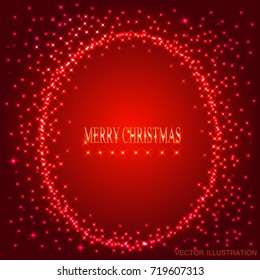 Red background with round frame from stars. Vector illustration.