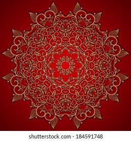 Red background with round gold lace ornament