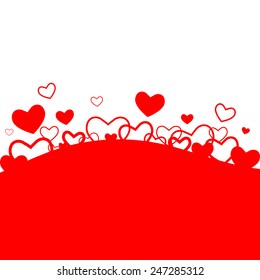 Red background for Saint Valentines day. Vector illustration with place for text. Romantic background with hearts.