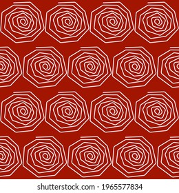 Red background and same spirals like roses. Vector.