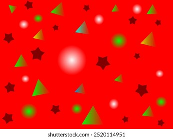  Fondo rojo con triángulos verdes dispersos y estrellas negras
