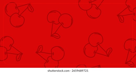 Fondo rojo con líneas de cereza sin fisuras. Diseño para Anuncios, carteles, tarjetas de felicitación, redes sociales.
