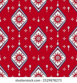 Fondo rojo, patrón inconsútil, geométrico, nativo americano, diseño étnico 