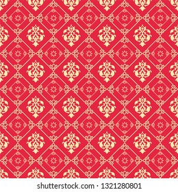 Red background, seamless pattern with lanterns in the Chinese style, background image, vector illustration