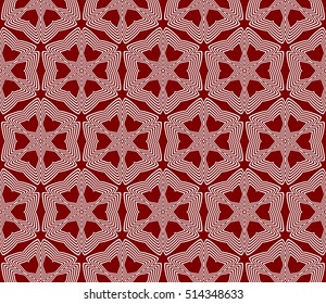 red background with seamless sacred pattern. silver triangle flower. vector illustration. for design invitation, wallpaper, fabric