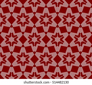 red background with seamless sacred pattern. silver triangle flower. vector illustration. for design invitation, wallpaper, fabric
