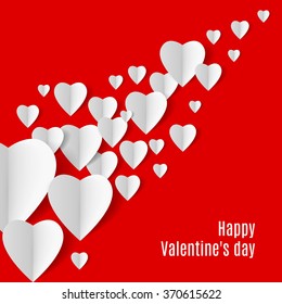 Red Background with several white folded paper hearts
