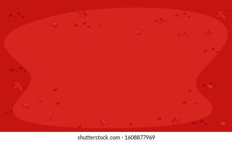 Red background with shells and starfish illustration