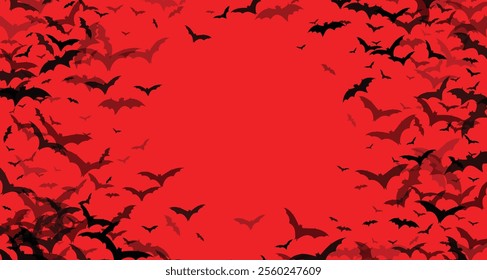 red background with silhouette of bats