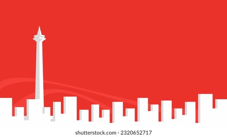 red background with silhouette of city shape and indonesia national monument suitable for independence day or important national event