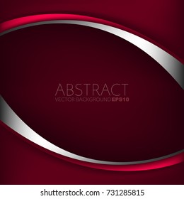 Red background silver curve overlap layer element with dark space for text and background design , Vector