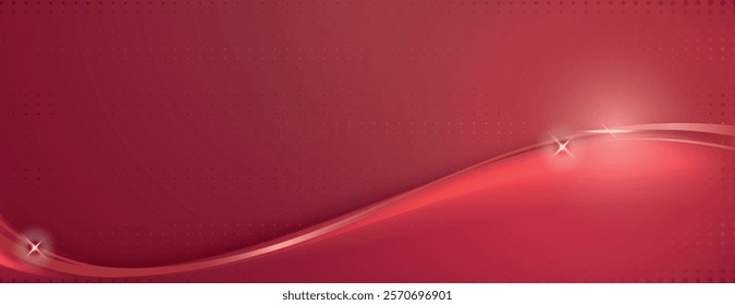 Red background with a smooth, flowing wave design. The background is red with a glossy texture and subtle light flares. Wave background vector. Red background.