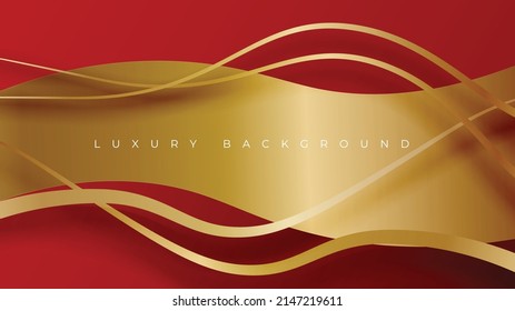 Red background smooth golden wave. Luxury concept. Vector illustration.