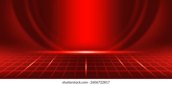 A red background with a smooth texture and gradient effect gives it a dimensional look. The area below has a grid pattern, which can be used as a background for presentations, shows.