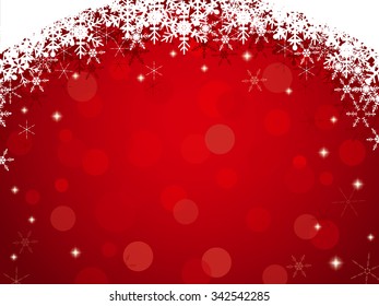 Red background with snowflake frame and bokeh, christmas background vector