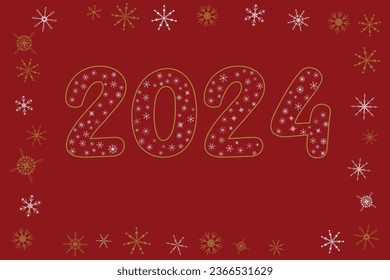 Red background Snowflakes Holiday design Template Celebration typography poster banner greeting card Vector Illustration text 2024 Dragon Invitation Winter Calendar journal notebook Calendar cover Joy