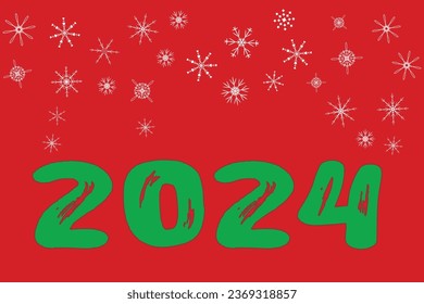 Red background Snowflakes Holiday design Template Celebration typography poster banner greeting card Vector Text 
 green numbers 2024 Dragon Invitation Winter Calendar journal notebook Calendar cover