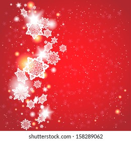 Red background with snowflakes with place for text