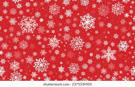 fondo rojo con copos de nieve, patrón de copos de nieve sin costuras, patrón de Año Nuevo, patrón con copos de nieve, fondo con nieve