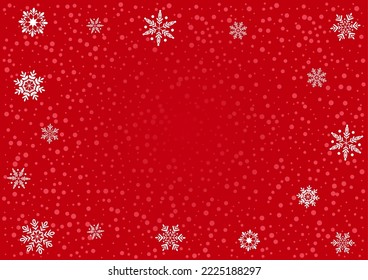 Fondo rojo con copos de nieve y nevada. Banner de Feliz Navidad y Feliz Año Nuevo