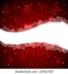 Red background with snowflakes and stars, illustration.