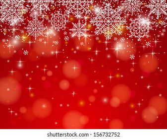 red background with snowflakes, vector illustration