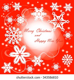 Red background with snowflakes. Vector illustration.