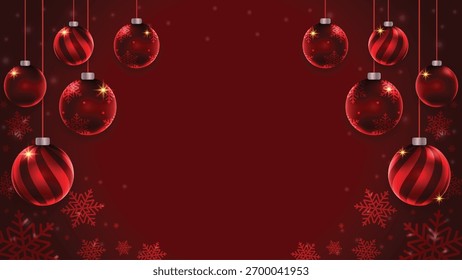 Fondo rojo con destellos, nevadas y adorno de Navidades