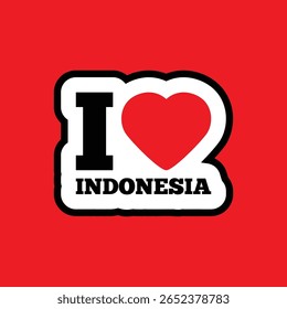 Pegatina de fondo rojo con las palabras "Me encanta Indonesia"