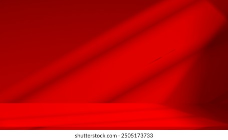 Sala de estudio de fondo rojo con sombra Abstractas en la exhibición del podio para la presentación del Producto del año Nuevo chino, exhibición de las Navidades del telón de fondo de la escena del Vector con la luz en la pared roja para la venta cosmética, promoción