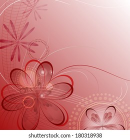 Red background with stylized flowers for your design