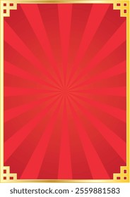 red background with sun burst effect with typical Chinese gold ornaments