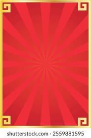 red background with sun burst effect with typical Chinese gold ornaments