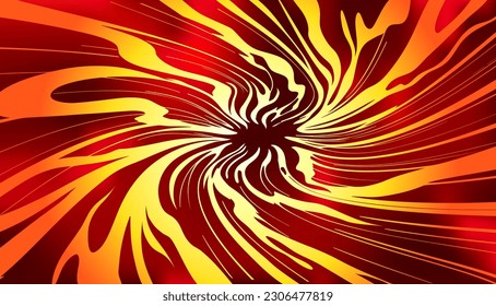 Red background with swirl of spiral energy. Spiral tunnel. Vector image in manga and anime style.