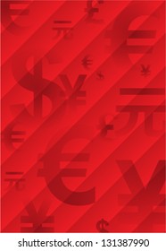 Red background with symbols of world currencies