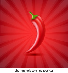 Red Background Texture With Sunburst With Hot Pepper With Gradient Mesh  Vector Illustration