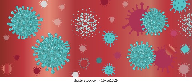Red background with turquoise corona virus infection vector banner background. Virus corona virus microbe vector. Corona virus sign disense outbreak background