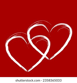 Red background with two white linked hearts. Vector romantic design.