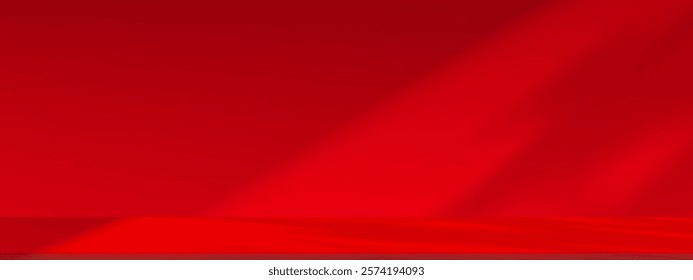 Red background for Valentine or Chinese New Year backdrop,Studio red wall interior with light, shadow leaves on Platform 3d Podium for Product Display,Vector scene design web banner for Sale,Promotion