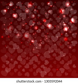 Red background for Valentine Day. Vector illustration. Shapes of herts.